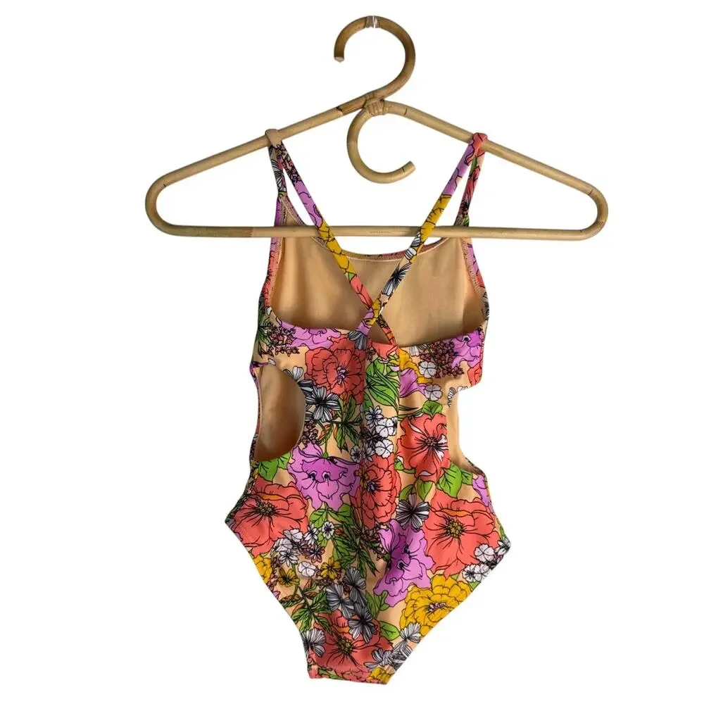 Cat & Jack Girl's Bold Blooms Cutout One Piece Swimsuit XS (4/5)